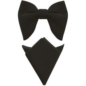 Velvet Pre-Tied Oversize Bowtie with Pocket Square Bow Tie Sets Black